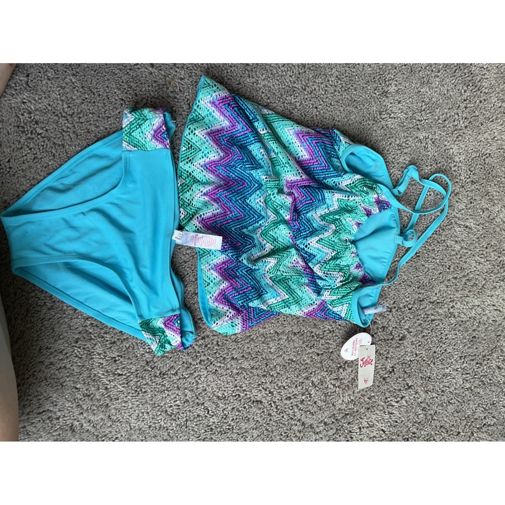 NWT Justice Girls Teal Purple Swimsuit Set UPF 50+ Size 10 Plus